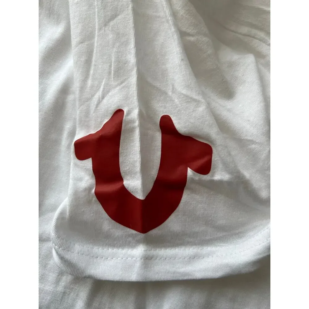 True Religion New Large V Neck White Cotton T Shirt Short Sleeves